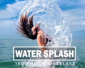 Water Splash Photo Overlays, Photography Effects (PNG & JPG) (Digital Download)