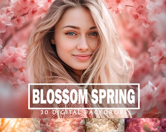 Blossom Spring Backdrop Digital Background Spring Overlays Cherry Blossom Backdrops Summer Overlays Textures Portrait JPG Backdrop Blurry
