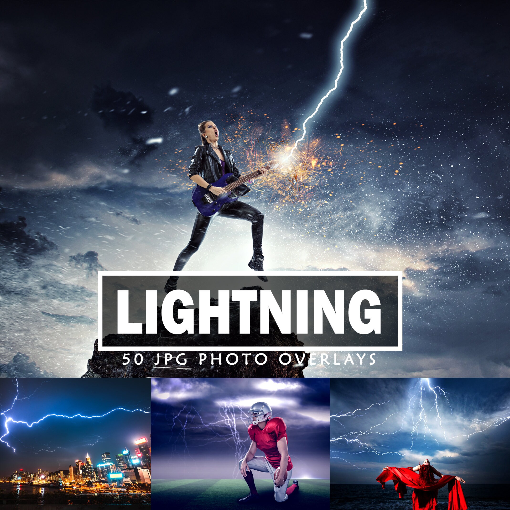 Lightning Overlay Realistic Thunderstorm Photoshop Lightning Overlays bolt Thunder Storm Sky Rain  Overlay Weather Effects Overlay Photo JPG