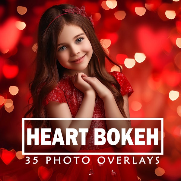 Valentines Heart Bokeh Photo Overlays for Photographers Creative Overlays Red Heart Overlays Bokeh Backdrops Bokeh Digital Backdrops Texture