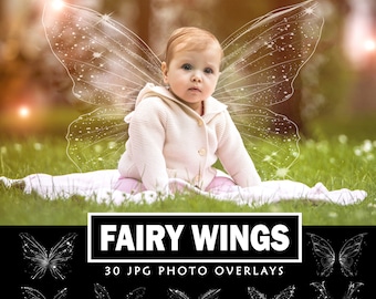Fairy Wings Overlays Photoshop Overlays Magic Layers Digital Backdrop  Wings Sparkly Iridescent with fairy dust Photography Instant download