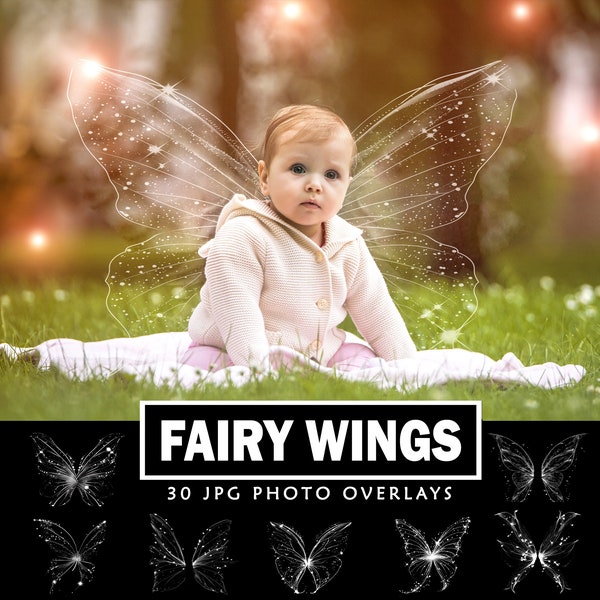 Fairy Wings Overlays Photoshop Overlays Magic Layers Digital Backdrop  Wings Sparkly Iridescent with fairy dust Photography Instant download