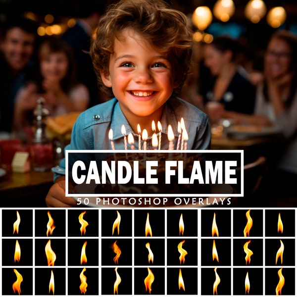 50 Candle Flame Overlays Light for Photoshop Editing Halloween Photoshop Fire Christmas Magic Flame Photoshop Overlays Candle Light Overlay