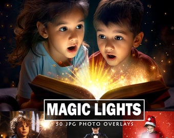 Magic light overlays children backdrops Book Shine Christmas Kids Backdrops Digital Fairy burst Photoshop book Present Gift box Xmas