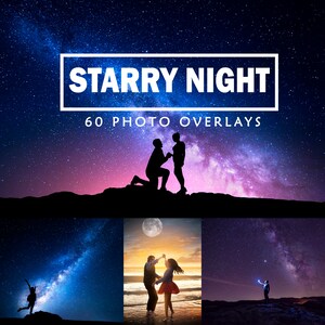 May include: 60 photo overlays featuring starry night skies with different colors and textures. The overlays are perfect for adding a touch of magic to your photos.