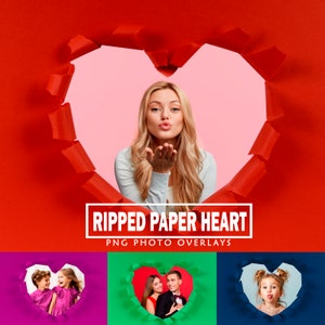 Sovrapposizione a cuore di carta strappata San Valentino, sfondo digitale, sovrapposizione per fotografia rosso rosa, DOWNLOAD digitale