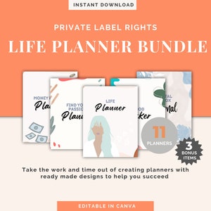 11 PLR Lifestyle Digital Planner Bundle | PLR Template Digital Download | Private Label Rights | PLR Planner For Resell | Digital Journal
