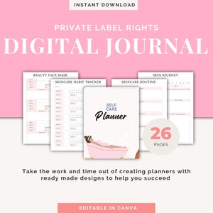 PLR Self Care Digital Planner Journal | PLR Canva Template Digital Download | Private Label Rights | Resale | PLR Planner