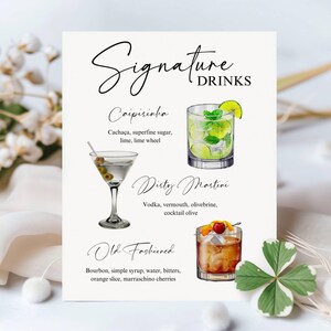 Signature Cocktail Sign, Signature Drink Sign, Bar Menu, Wedding Drink Sign, His and Her Drinks, Bride and Groom Drink, Editable Template