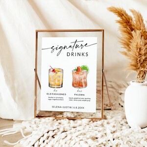 Signature Cocktail Sign, Signature Drink Sign, Bar Menu, Wedding Drink Sign, His and Her Drinks, Bride and Groom Drink, Editable Template