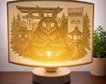 Mothman Table Lamp – Cryptid Desk Light - Japanese Decor – Mothman Cryptid Gifts - Paranormal Lithophane 3D Printed Lamp – Martial Arts