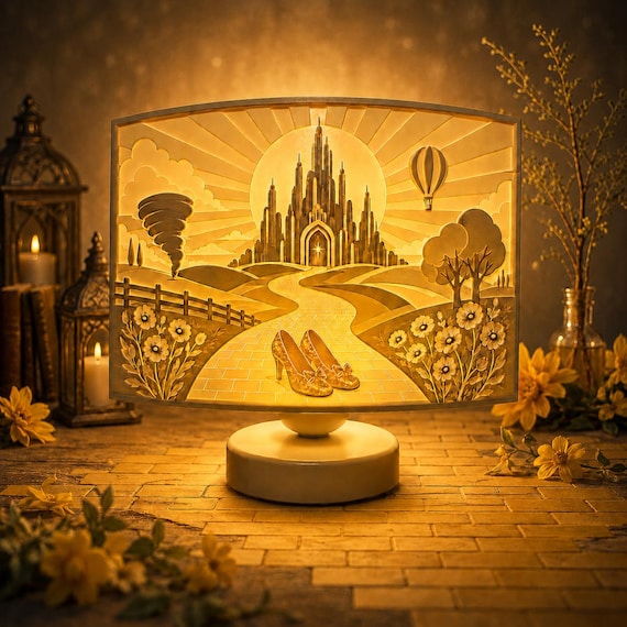 Off to See Wizard Table Lamp Light — Yellow Brick Road Ruby Slippers Oz Decor Fantasy Gift  — Whimsical Musical Movie Decor — 3D Printed USB