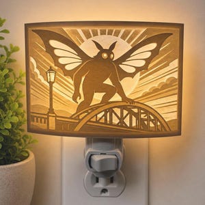Mothman Night Light - Cryptid Folklore Gifts Moth Man - Mythical Creature Paranormal Folk Horror WV West Virginia - 3D Printed Lithophane