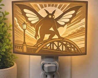 Mothman Night Light - Cryptid Folklore Gifts Moth Man - Mythical Creature Paranormal Folk Horror WV West Virginia - 3D Printed Lithophane