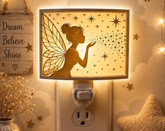 Fairy Night Light — Magical Fantasy Gift — Fairy Tale Pixie Dust Stars Plugin Lamp — Girls Bedroom Whimsical Decor — 3D Printed Lithophane