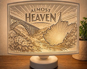 West Virginia Table Lamp – Almost Heaven WV USB Desk Light – New River Gorge Bridge Mountain State Home Decor Gift – 3D Printed Lithophane