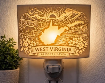West Virginia Appalachian Mountains Night Light – Almost Heaven Plug In Light – WV Decor –  West Virginia Gift - 3D Printed Lithophane