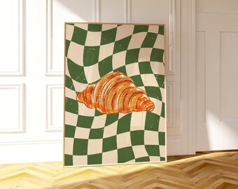 croissant wall art print • kitchen wall art • trendy home decor • food print • printable art • retro wall art • digital art print