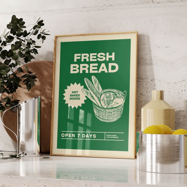 Frisches Brot Wand kunstdruck Trendige Küche Wandkunst Retro Brot Poster Essen Druck Ästhetische Küchenkunst Vintage Essen Poster Digitaler Download