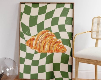 stampa artistica da parete con croissant • arte da parete della cucina • decorazioni per la casa alla moda • stampa di cibo • arte stampabile • arte da parete retrò • stampa artistica digitale