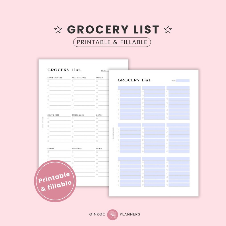 Grocery List and Inventory List, Grocery List Printable and Fillable ...