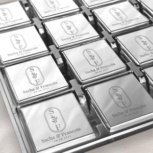50 cadeaux de mariage en miroir argenté, cadeaux de mariage pour invités, chocolat personnalisé, chocolat en plexiglas, chocolat personnalisé