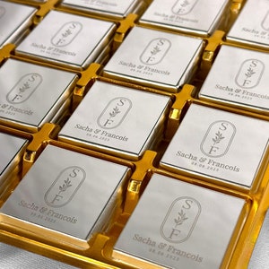 Cadeaux en chocolat miroir argenté pour invité, Chocolats de mariage en plexiglas, Cadeaux de mariage personnalisés, Chocolat personnalisé, Chocolat personnalisé,