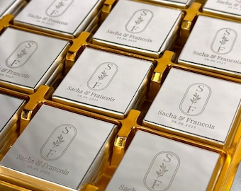 Silver Mirror Chocolate Favors for Guest, Plexiglass Wedding Chocolates, Custom Wedding Favors, Personalised Chocolate, Custom Chocolate,