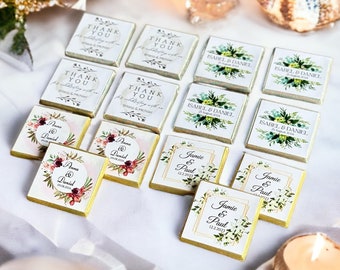 50 personalisierte Schokoladentafel Gastgeschenke, Hochzeitsschokoladengeschenk für Gast in loser Schüttung, Gold- oder Silberfolie Milchschokolade, Hochzeit Tischdekoration