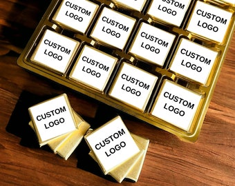 50 chocolats avec logo personnalisé, logo ou photo personnalisé, cadeau chocolat au lait feuille d'or ou d'argent