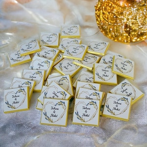 50 cadeaux en chocolat de mariage personnalisés pour invité, mini cadeaux en chocolat, chocolat au lait feuille d'or ou d'argent, décoration de table de mariage image 10