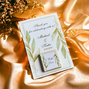50 Chocolate with Card Favors, Wedding Chocolate Favors for Guest, Custom Chocolate Bar, Gold or Silver Milk Chocolate, Wedding Table Decor