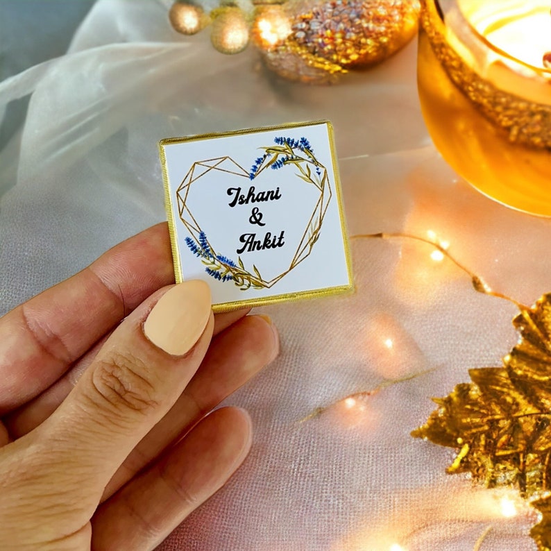 50 personalisierte Hochzeit Gastgeschenke, Mini Gastgeschenke, Gold oder Silberfolie Milchschokolade, Hochzeit Tischdekoration Bild 9