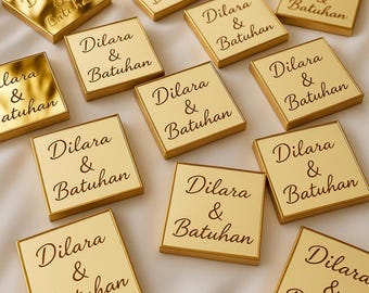 50 Chocolate Favors, Wedding Favors For Guests, Wedding Table Decor, Personalised Chocolate, Plexiglass Chocolate, Custom Chocolate Favors