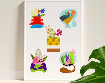 Nickelodeon Fan Art Cadeau Floral Abstrait Matisse Art Décor Nouvelle Maison Cadeau Plant Lover Illustration Botanique Mur Fleur Affiche Bob l’Éponge