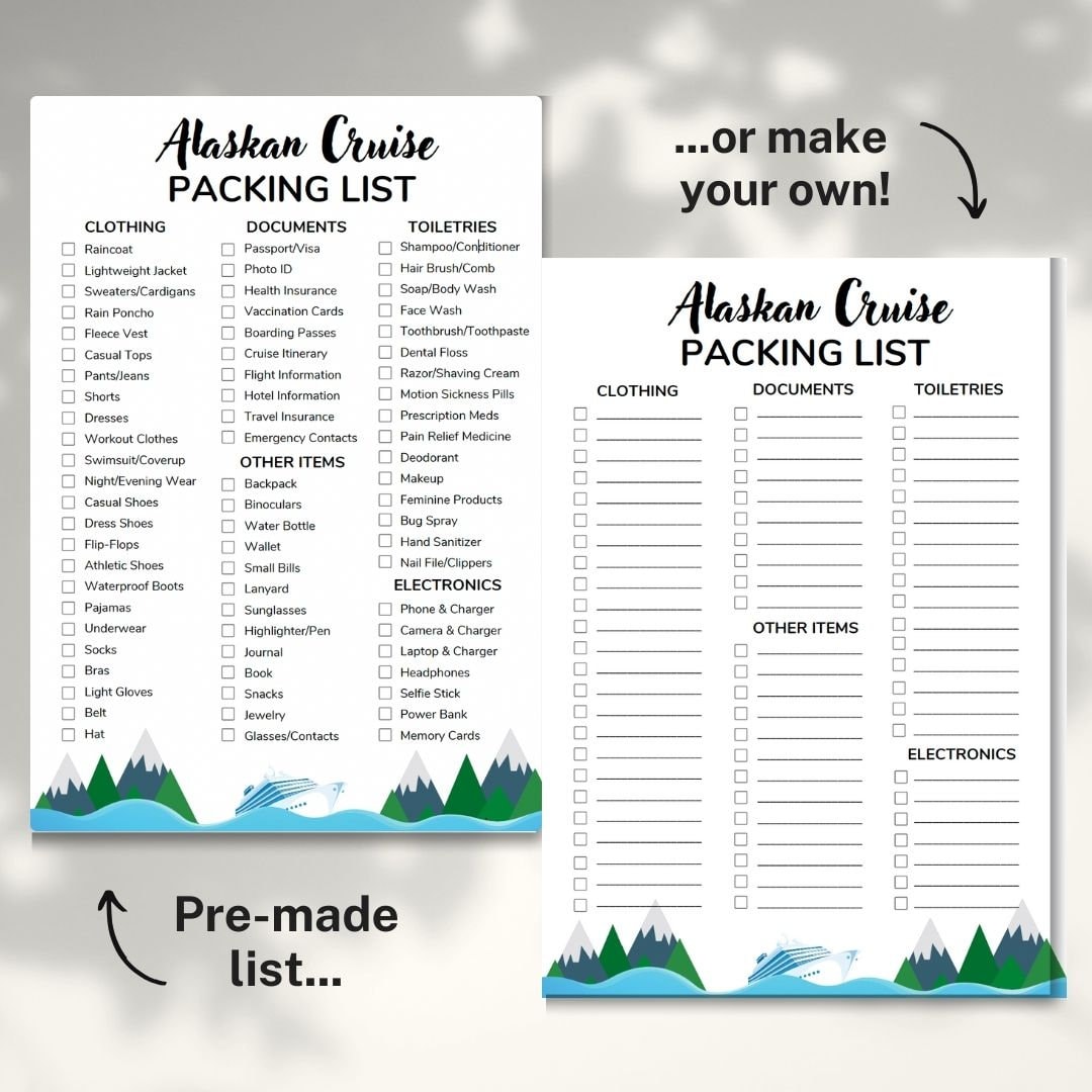 Alaskan Cruise Packing List for 2026- Printable Travel Checklist