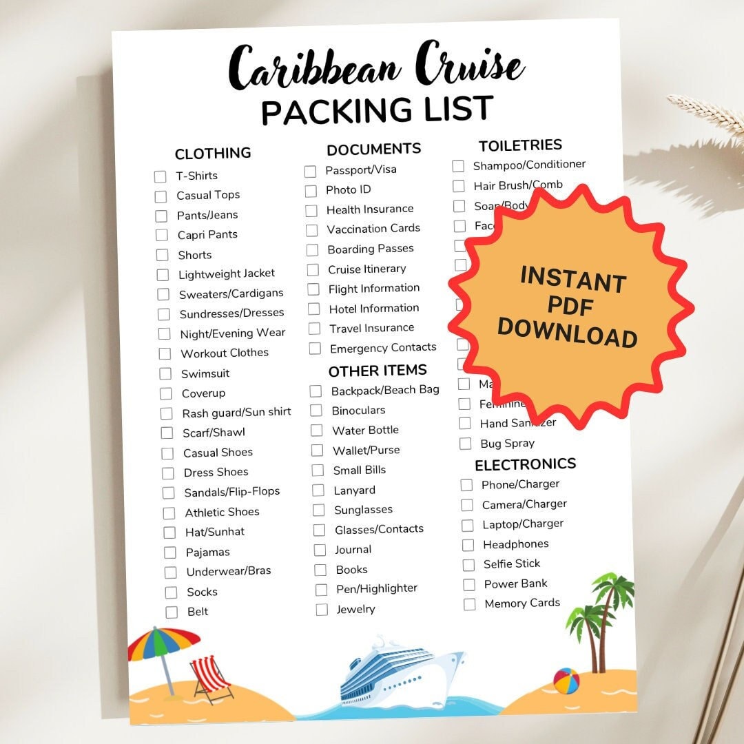 ultimate caribbean cruise packing list - printable pdf travel
