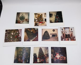 Vintage Lot of 10 Polaroid Christmas Themed Instant Photos for Scrapbooking Collage Crafts Collecting Retro Trees Gifts Stockings Ornaments