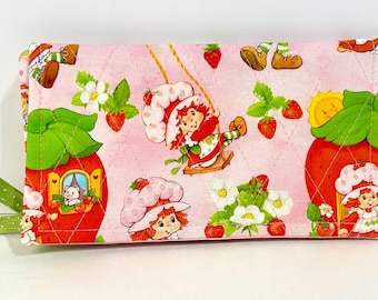 New Handmade Strawberry Shortcake Fold Wallet 9” With Zip Pocket & 6 Cards Slots