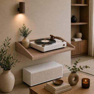 Supporto per giradischi da parete realizzato a mano, mensola a muro per giradischi, supporto per giradischi in vinile, mensola sospesa per LP, MDF, fatto a mano, decorazione per sala musica