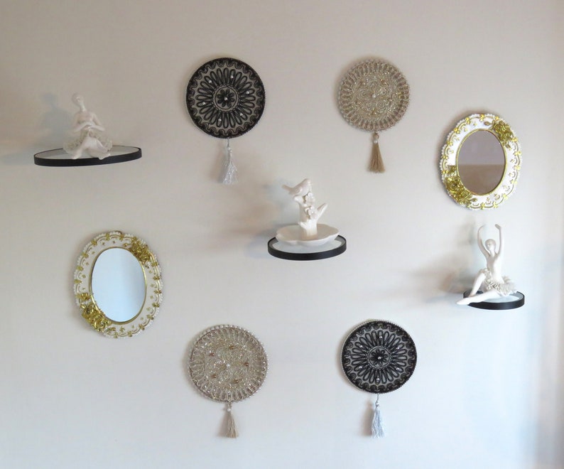 Floating Round Glass Shelves Wall Mounted Black Shelf Wall Hanging