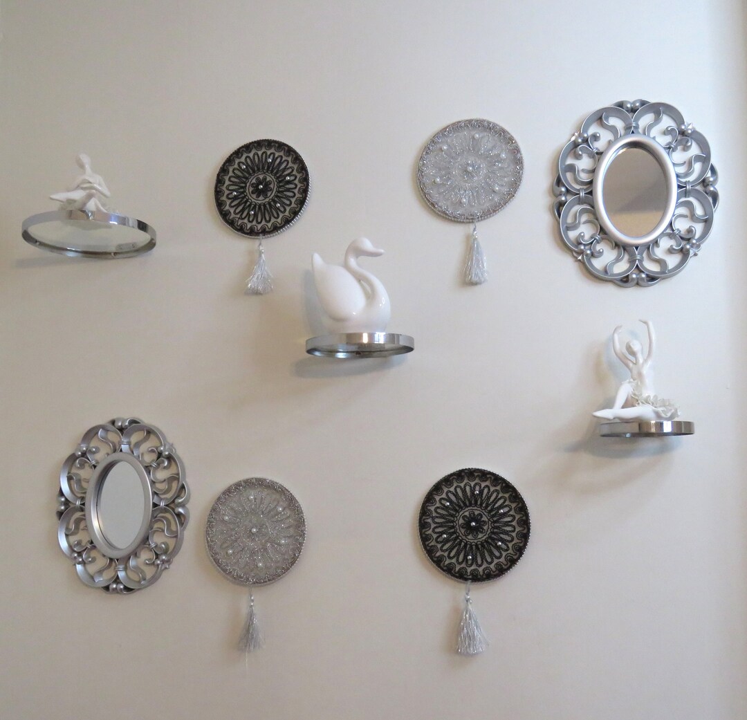 Floating Round Glass Shelves Wall Mounted Silver Shelf Wall Etsy