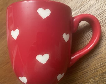 Red Valentine's Day Mug with Hearts | Glossy Red Coffee Mug with White Hearts | Perfect Valentine's Day Gift|