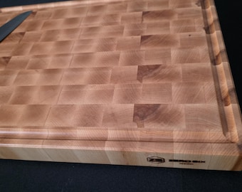 End Grain Maple Cutting Board | Handmade Chopping Block with Finger Grips