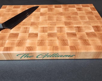 Personalized End Grain Cutting Board Maple | Wooden Chopping Block | Custom Filled Engraving | 1.5" Thick