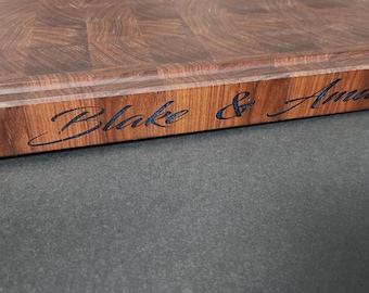 Personalized End Grain Cutting Board Walnut | Wooden Chopping Block | Custom Filled Engraving | 1.5" Thick