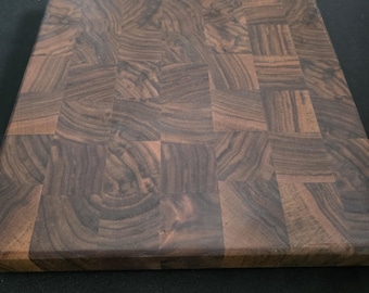 End Grain Walnut Cutting Board 12x12x1.5 | Handmade Chopping Board with Brass Feet