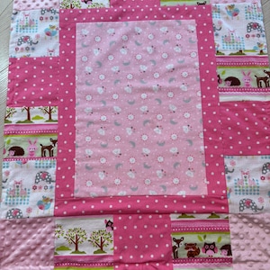 Pink Handmade Quilt Baby Blanket, Patchwork Baby Quilt, Soft Pink Baby Blanket, Flannel Crib Quilt, Newborn Gift