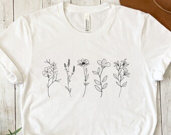 Floral Harmony Tee | Flower Outline Shirt, Wild Flower Shirt, Florist Shirt Gift, Floral Shirts, Botanical Shirts, Gardener Gifts, Plants