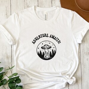 Adventure Awaits UFO Tee | UFO Shirt, Alien Abduction Tee, UFO Lover Gift, Alien Gift, Greys Shirt, Space Shirt, Adventure Tee